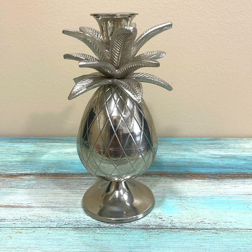 *Final Sale Metal pineapple silver tone candlestick holder.
